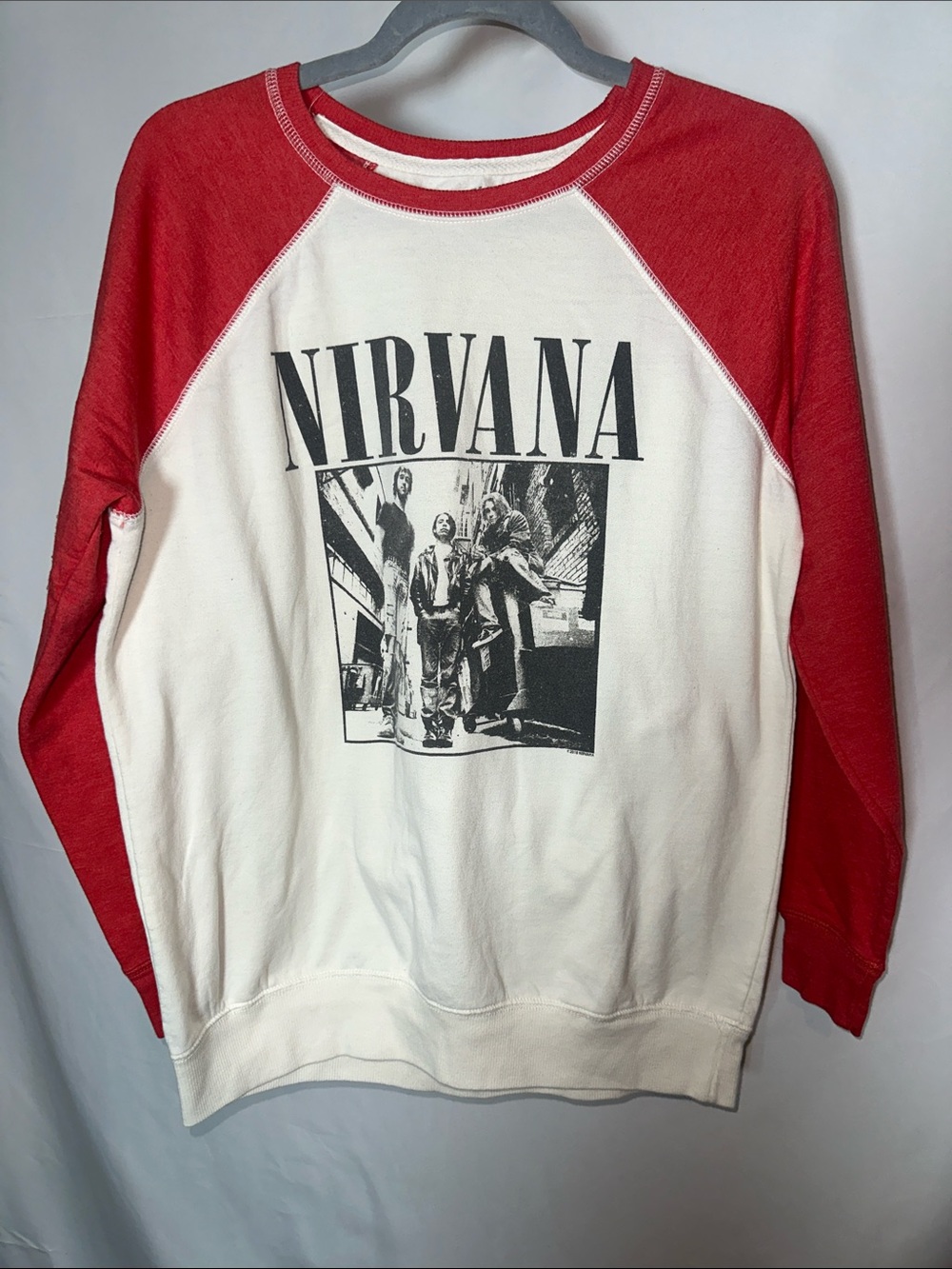 NIRVANA White and Red Raglan Crewneck Sweatshirt